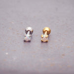 stainless steel ball back stud made with gold plating and synthetic white opal - waterproof jewellery by indie and harper