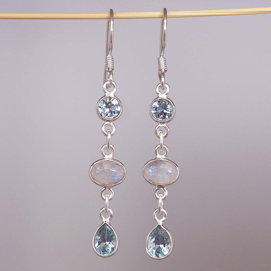 moonstone and blue topaz earrings - sterling silver moonstone earrings with beautiful natural moonstone and blue topaz gemstones by indie and harper