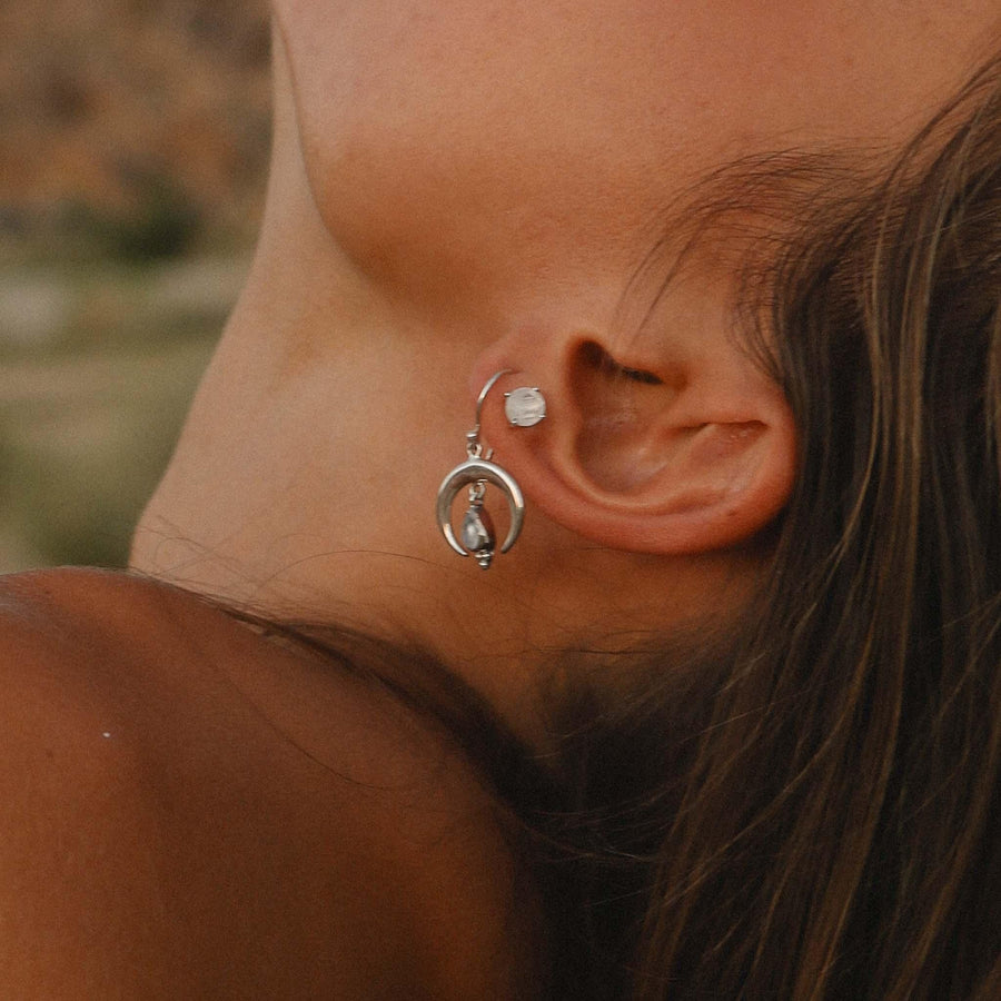 woman wearing Moonstone Earrings - womens moonstone jewellery australia