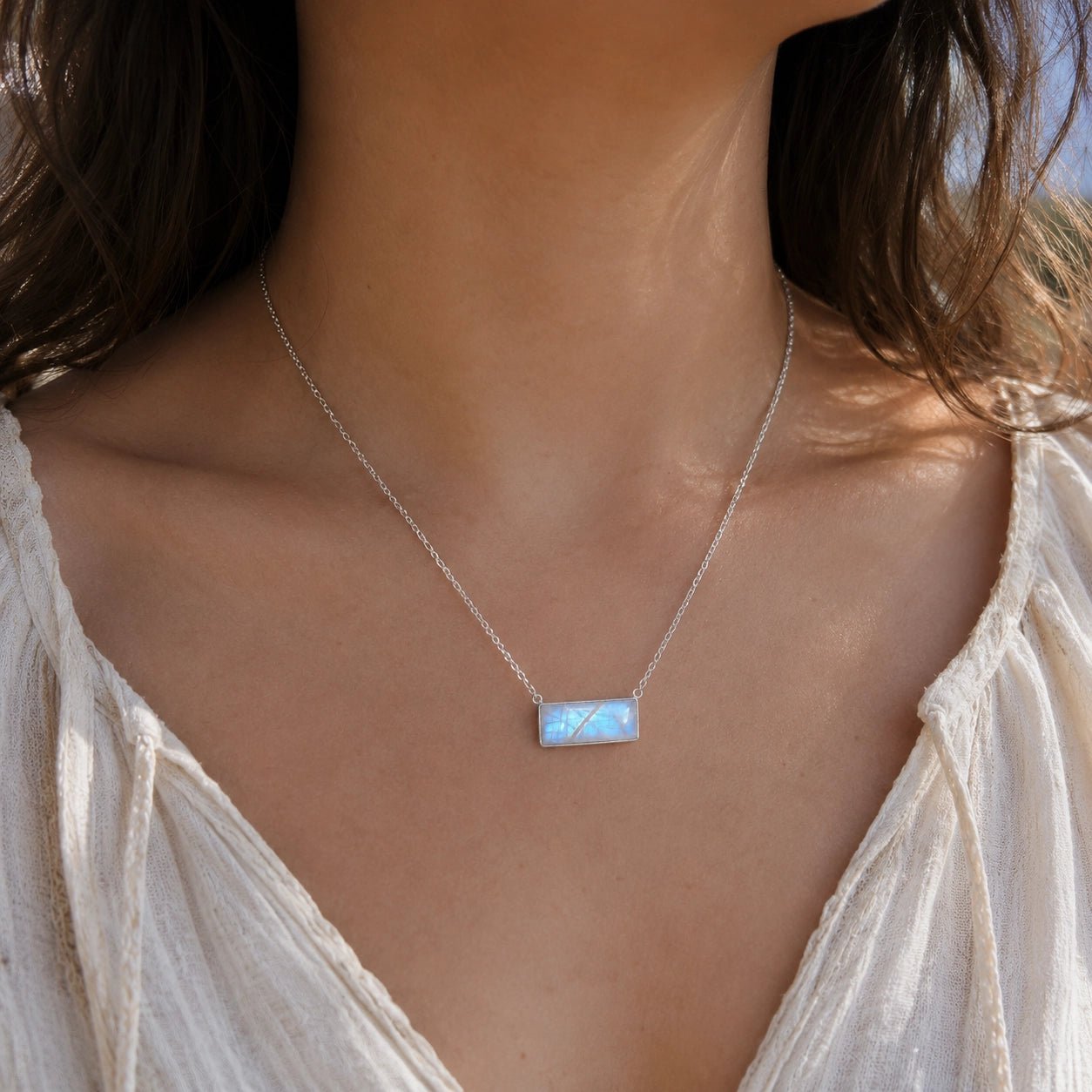 Rainbow Moonstone Bar Necklace - Celestial Jewellery – Indie and
