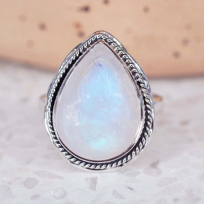 indie and harper sterling silver Rain Drop Double Twist Moonstone Ring