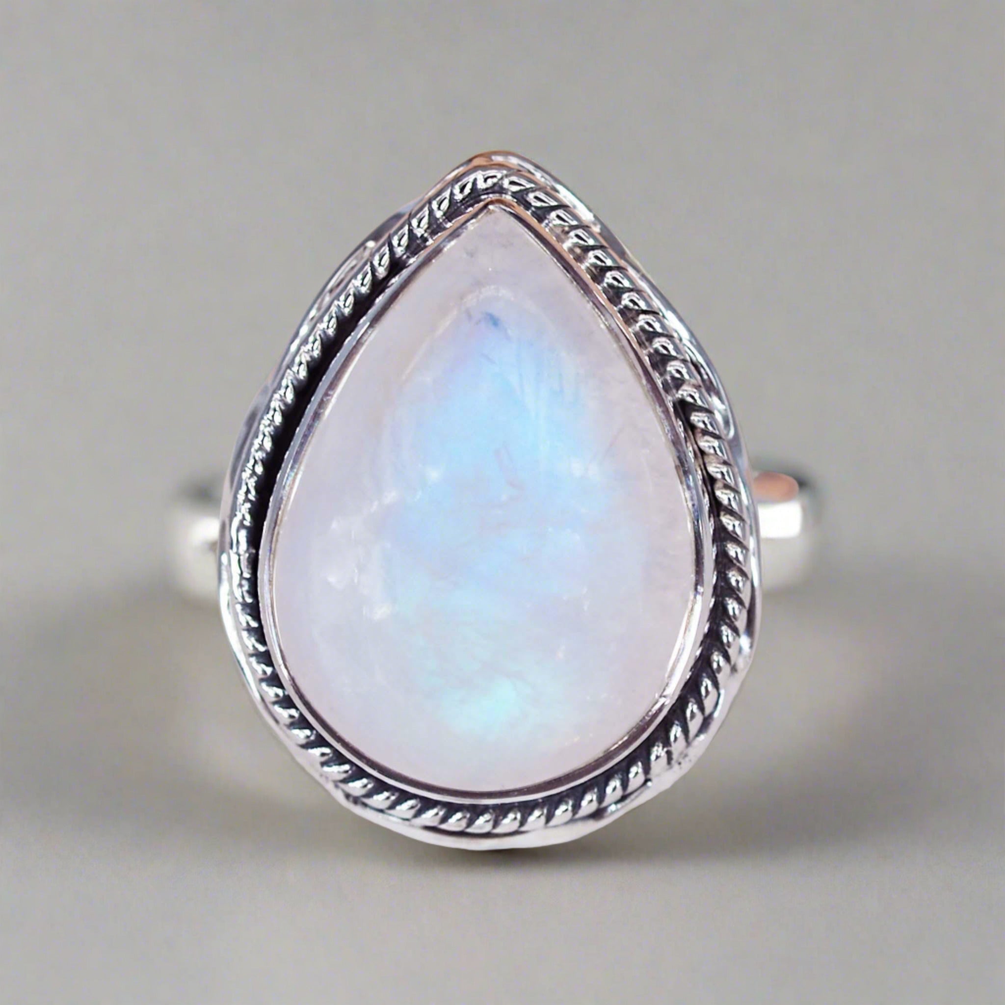 Moonstone Rain Drop Double Twist Ring - womens jewellery by indie and harper