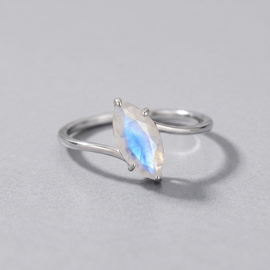 Moonstone ring front view on light grey