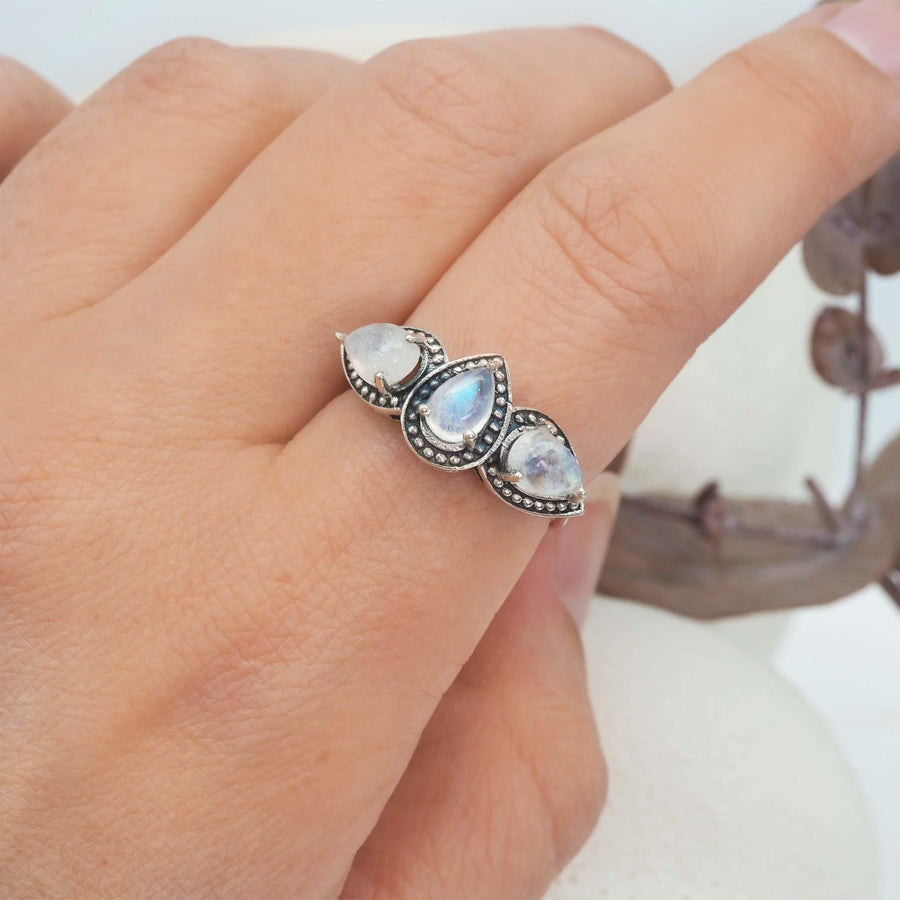 Finger wearing Sterling silver Moonstone Ring - womens moonstone jewellery - Australian jewellery brand