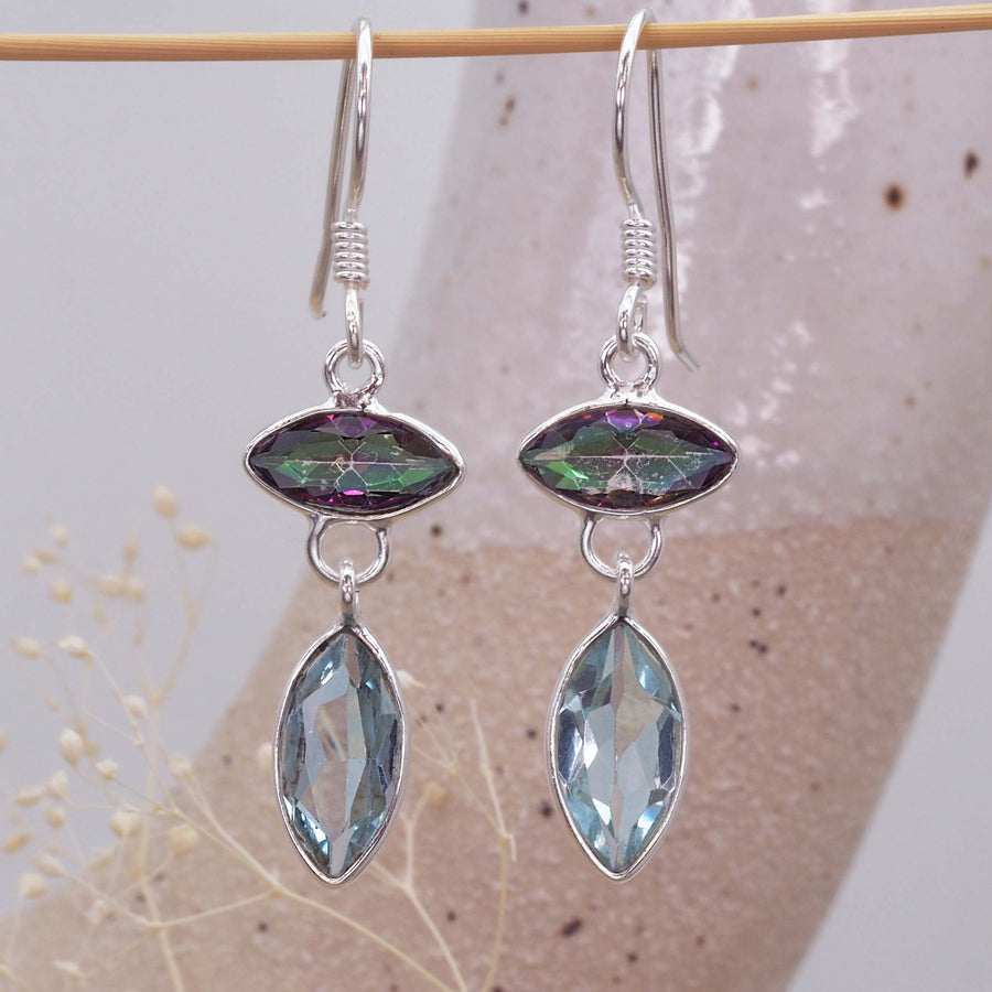 Mystic Quartz and Blue Topaz Earrings - french hook design with natural mystic quartz and blue topaz gemstones - womens jewellery online by indie and harper