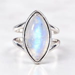 Sterling silver marquise moonstone double band ring
