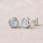 large round sterling silver natural moonstone stud earrings