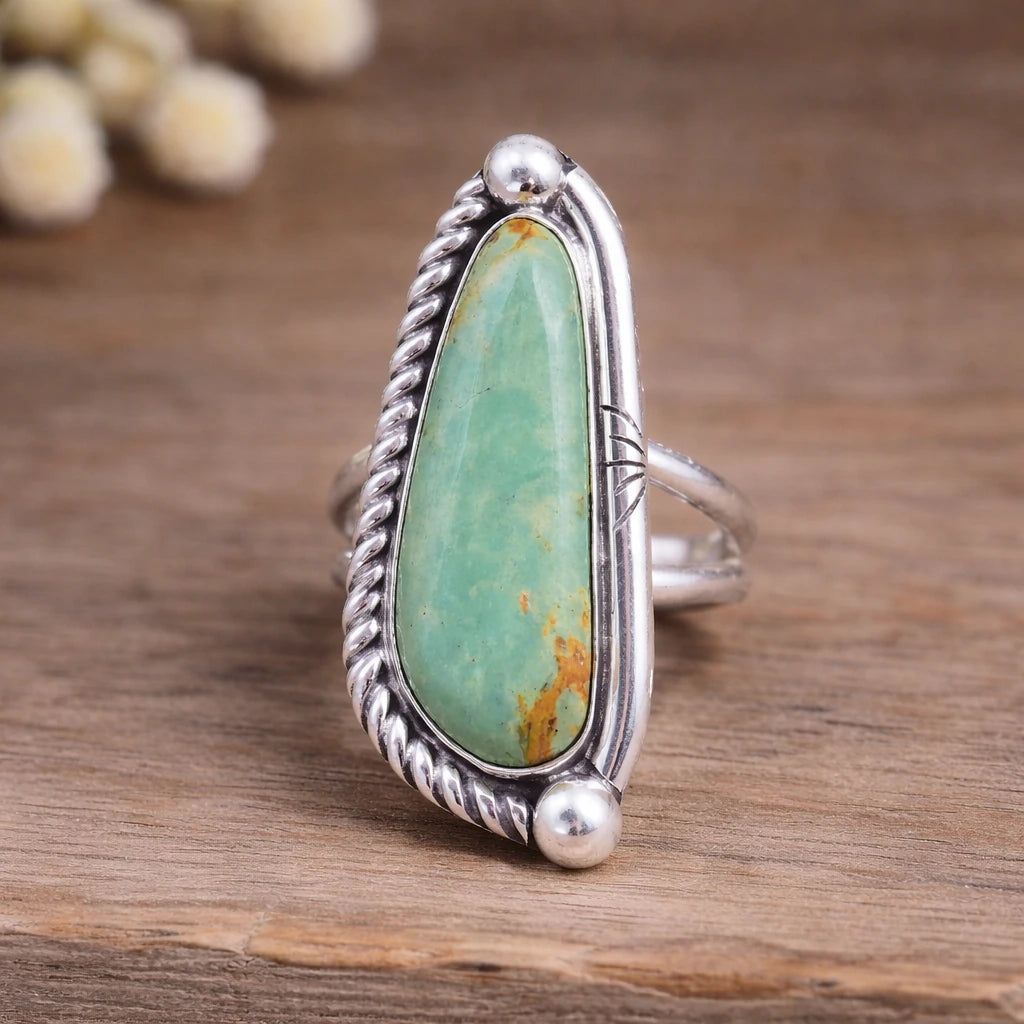 Authentic Navajo Half Twist Turquoise Ring - 925 Sterling Silver