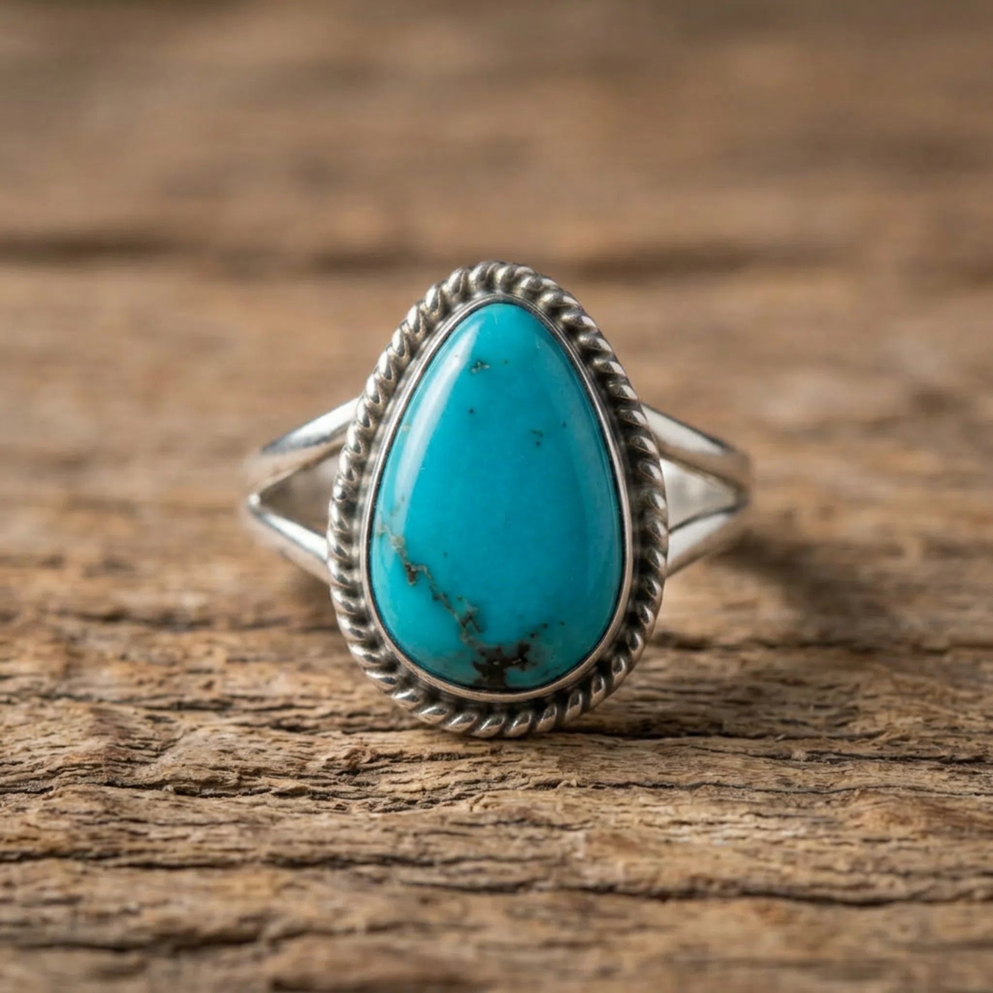 sterling silver pear-shaped genuine navajo natural kingman turquoise hand crafted ring