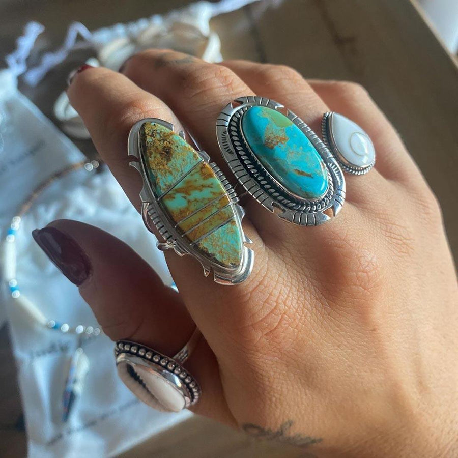 Hand wearing Sterling Silver turquoise rings - turquoise jewellery - Australian jewellery online