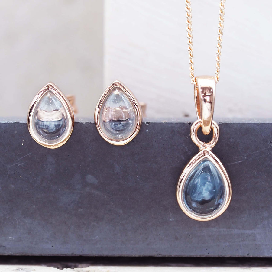 November Birthstone Jewellery set with topaz rose gold necklace and topaz rose gold earrings - Australian jewellery brand