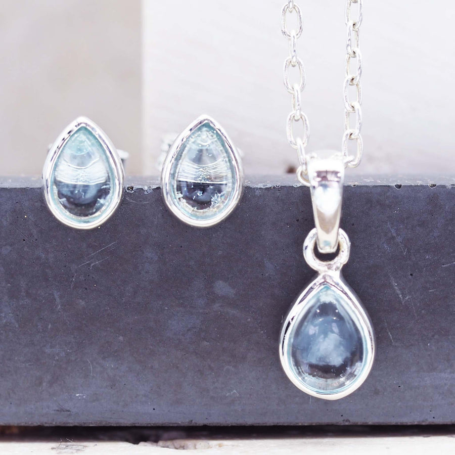 Sterling silver November Birthstone Jewellery set with topaz silver necklace and topaz silver earrings - Australian jewellery brand