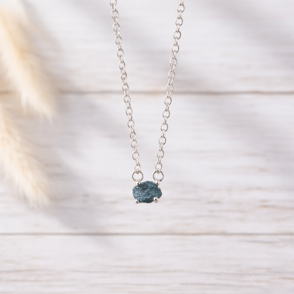 sterling silver raw diamond in blue and green colour by indie and harper