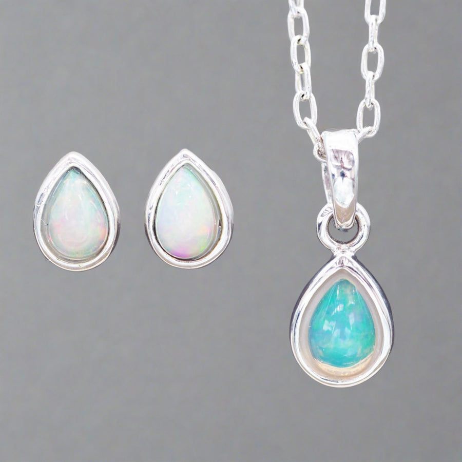 October Birthstone Jewellery set including sterling silver opal earrings and opal necklace  - womens october birthstone jewellery australia