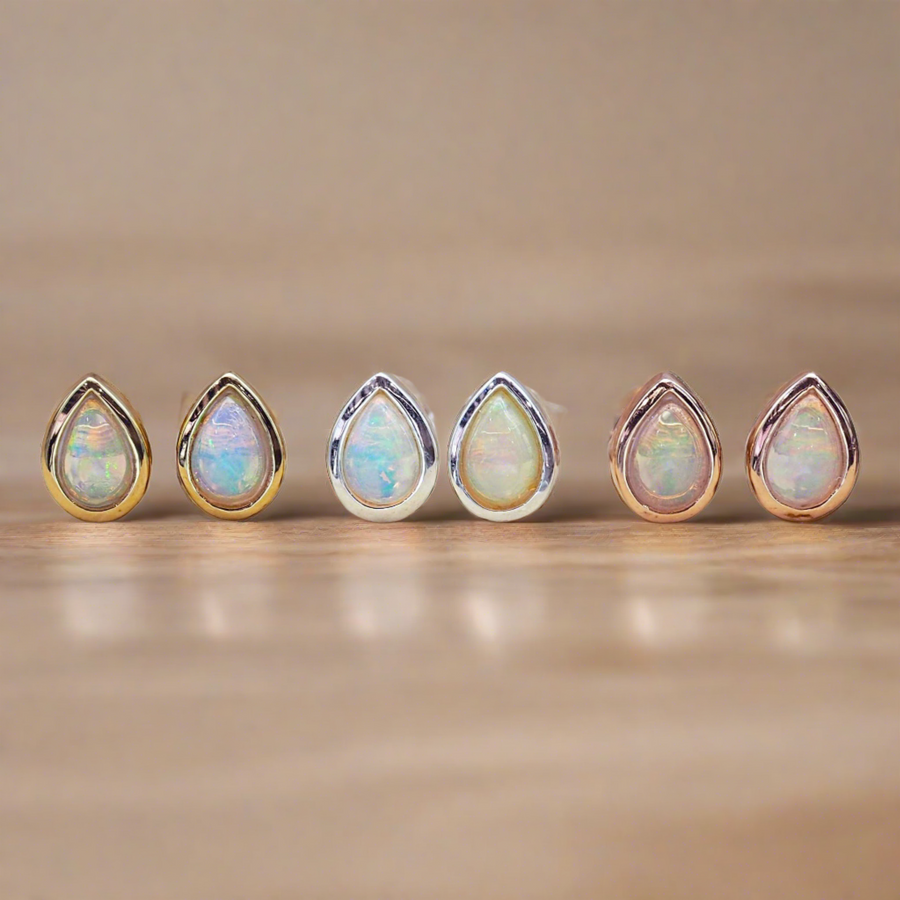 october birthstone earrings featuring genuine opals and gold, silver and rose gold - women’s October birthstone jewellery australia