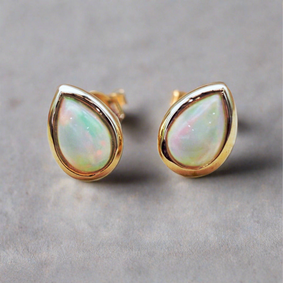 october birthstone earrings made with genuine opals and gold - women’s October birthstone jewellery Australia 