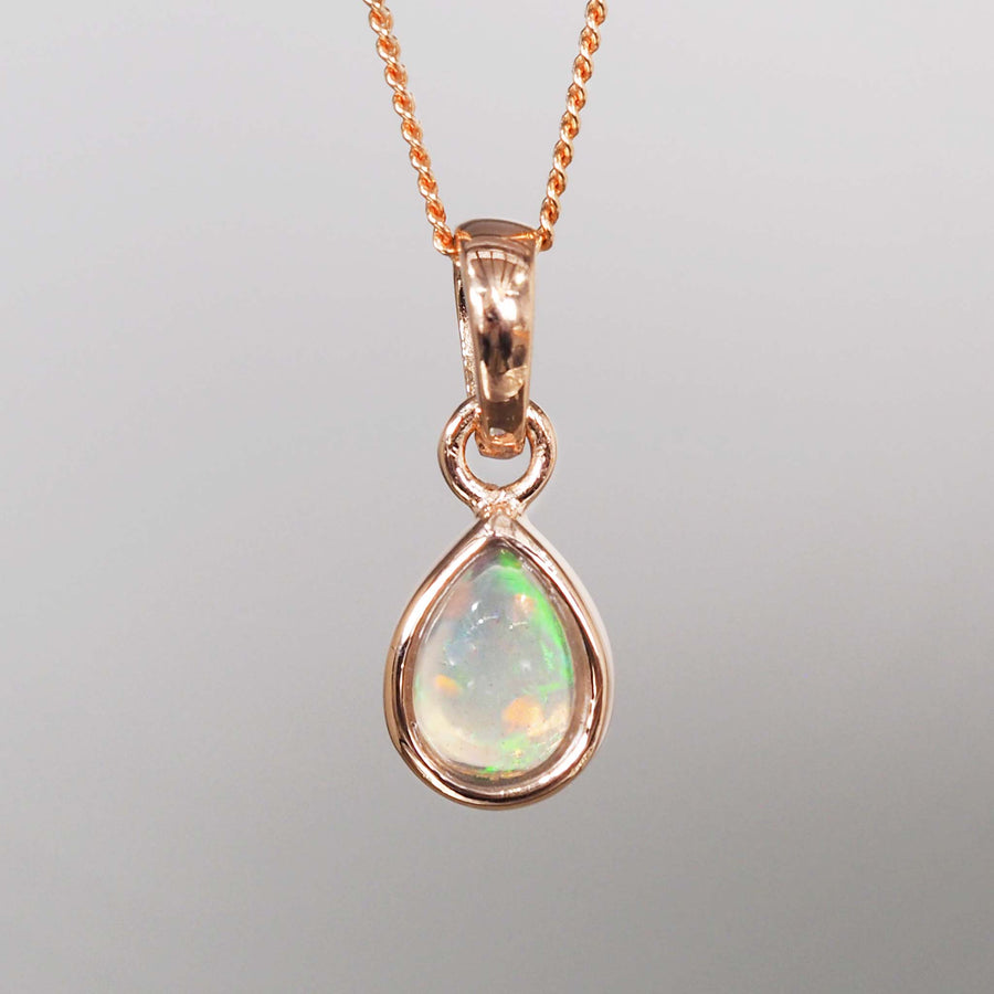 october birthstone necklace - opal - traditional october birthstone - rose gold necklace with natural opal by indie and harper