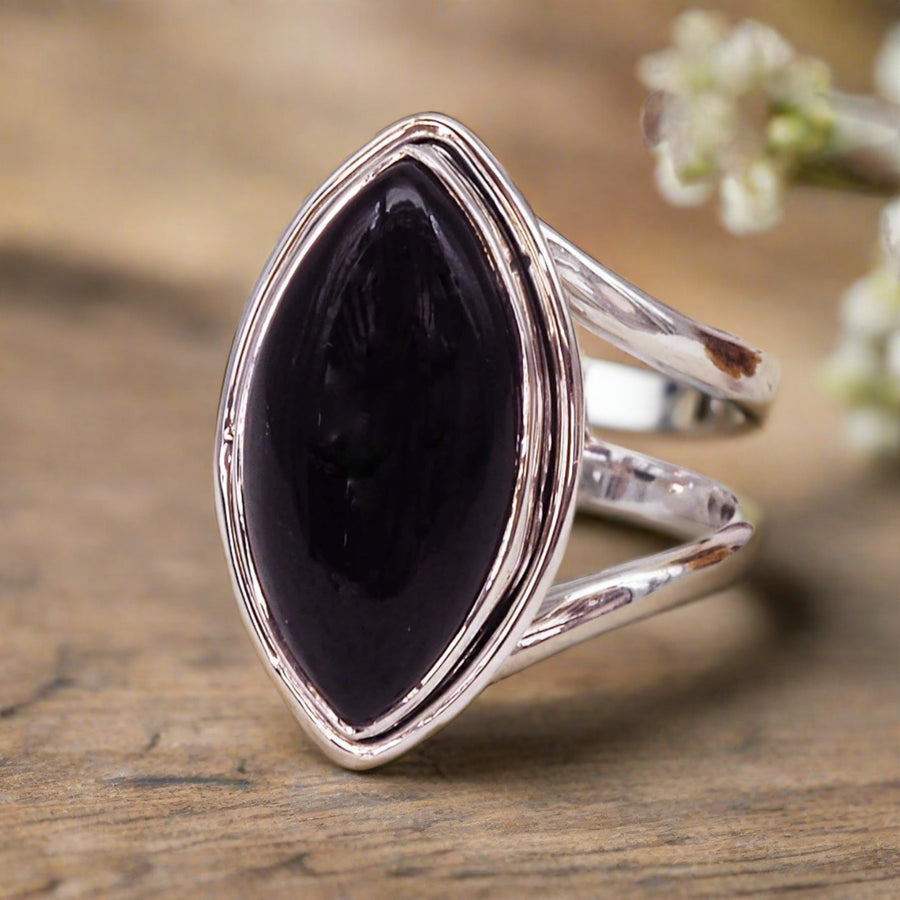 Sterling silver statement ring with natural black Onyx gemstone  