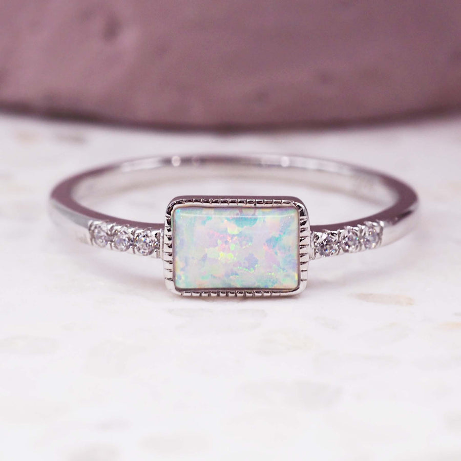 Rectangle Opal Ring - womens opal jewellery 