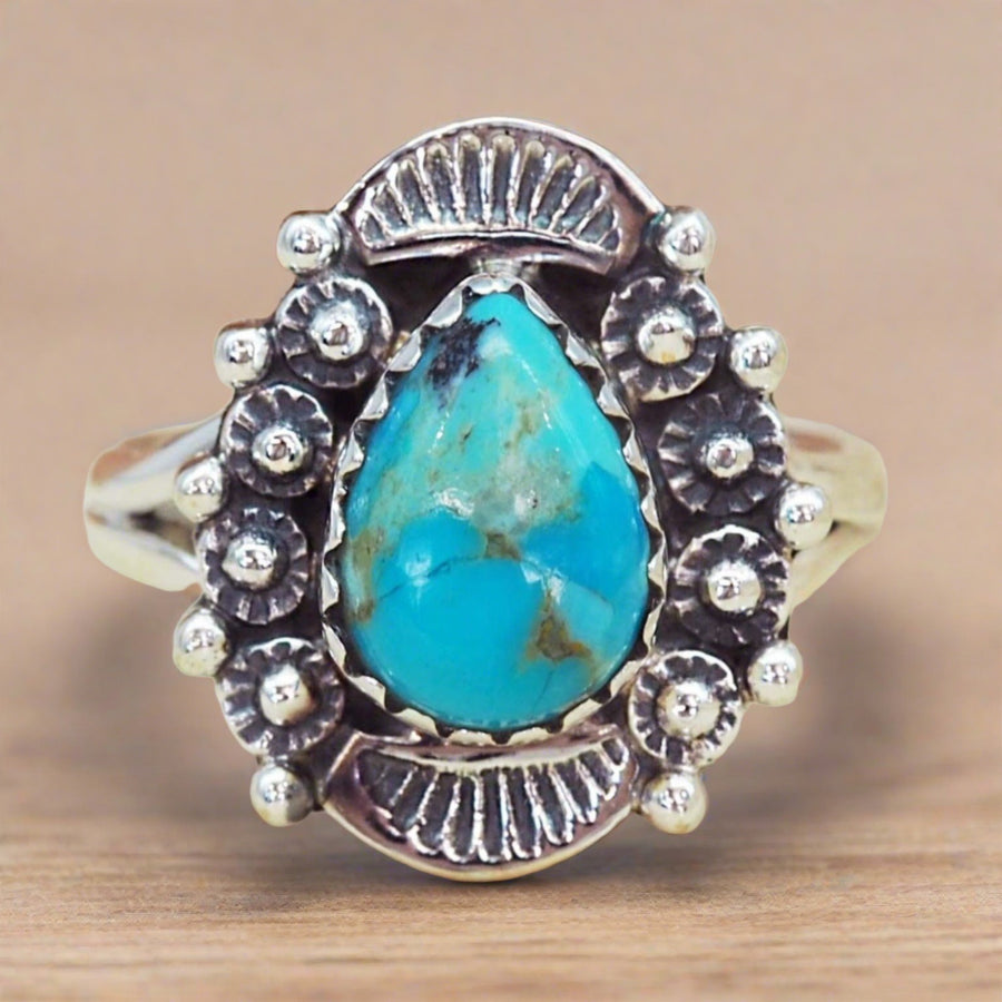 Ornate sterling silver Turquoise Ring - womens turquioise jewellery australia 