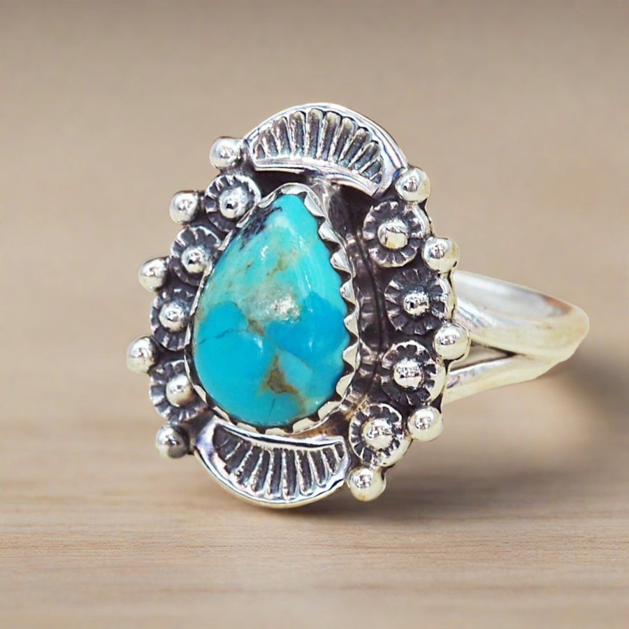 Ornate sterling silver Turquoise Ring - womens turquoise jewellery australia