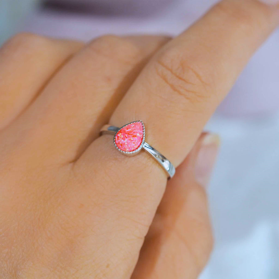 Pink opal ring being worn - pink opal jewellery 