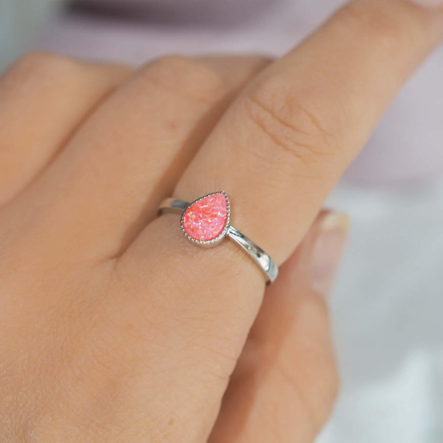 Finger wearing Pink Opal Ring - womens opal jewellery by indie and harper