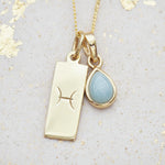 Gold Zodiac Pisces and march Birthstone aquamarine Necklace