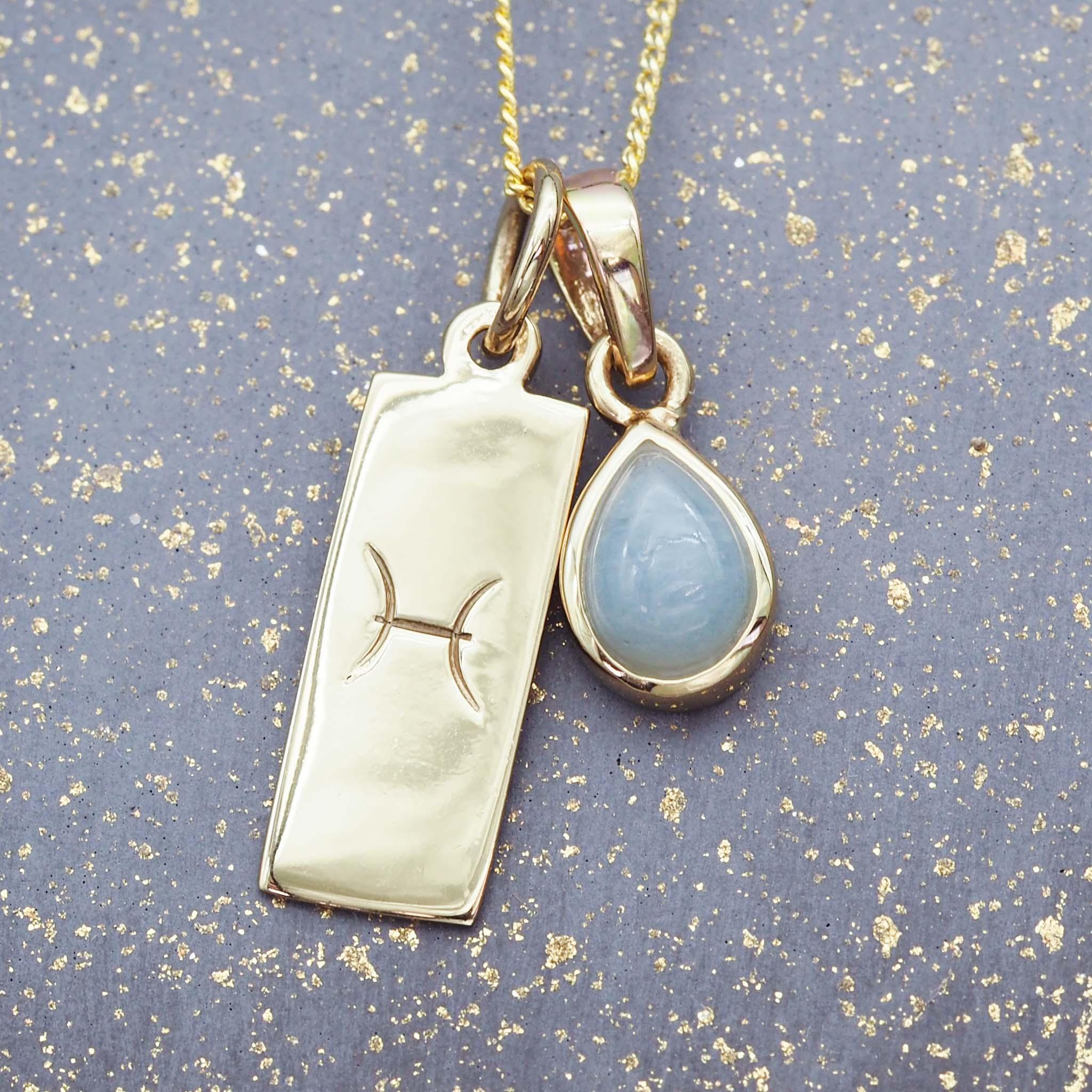 Gold Zodiac Pisces and march Birthstone aquamarine Necklace by indie and harper Australia