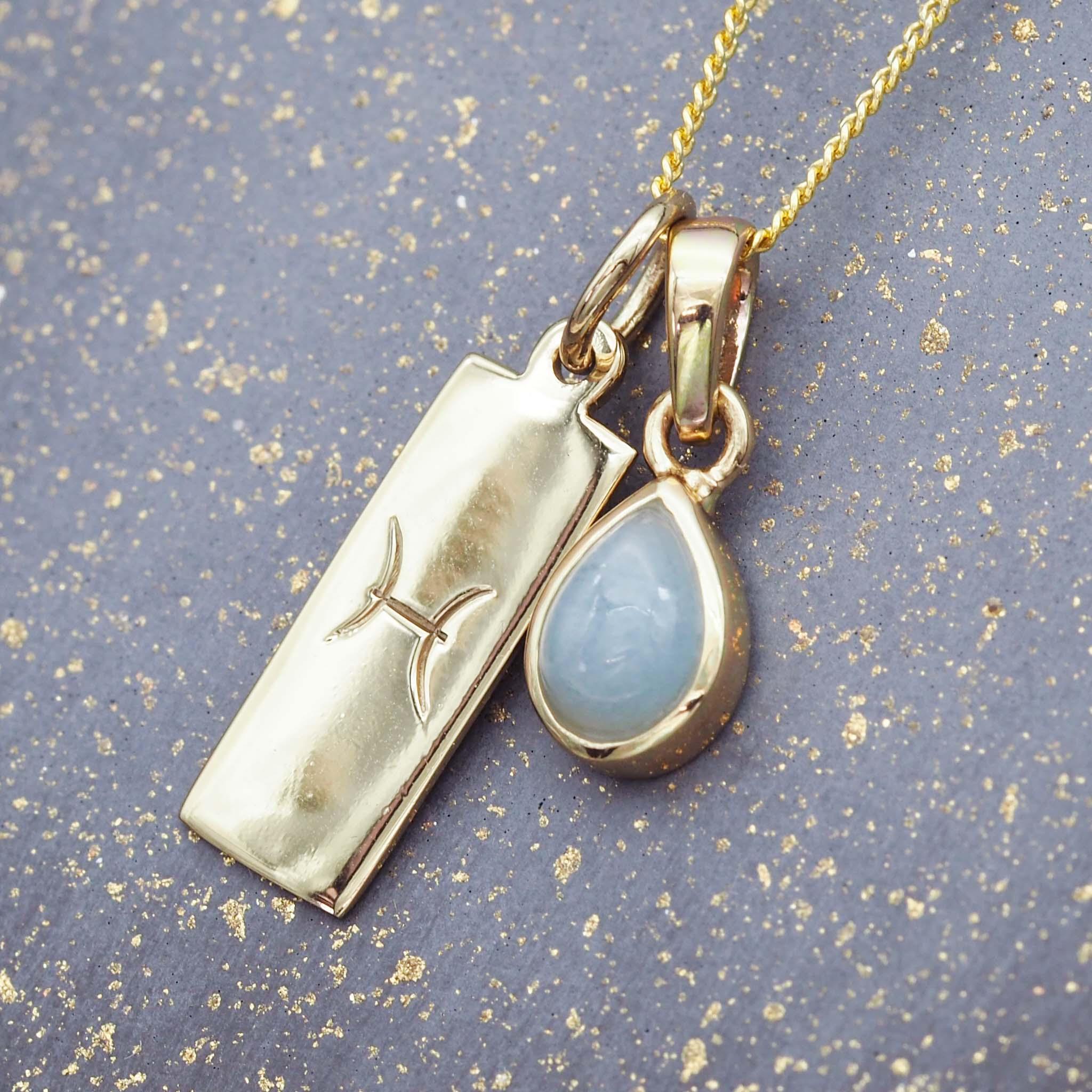 Gold Pisces and march Birthstone aquamarine Necklace by indie and harper Australia 