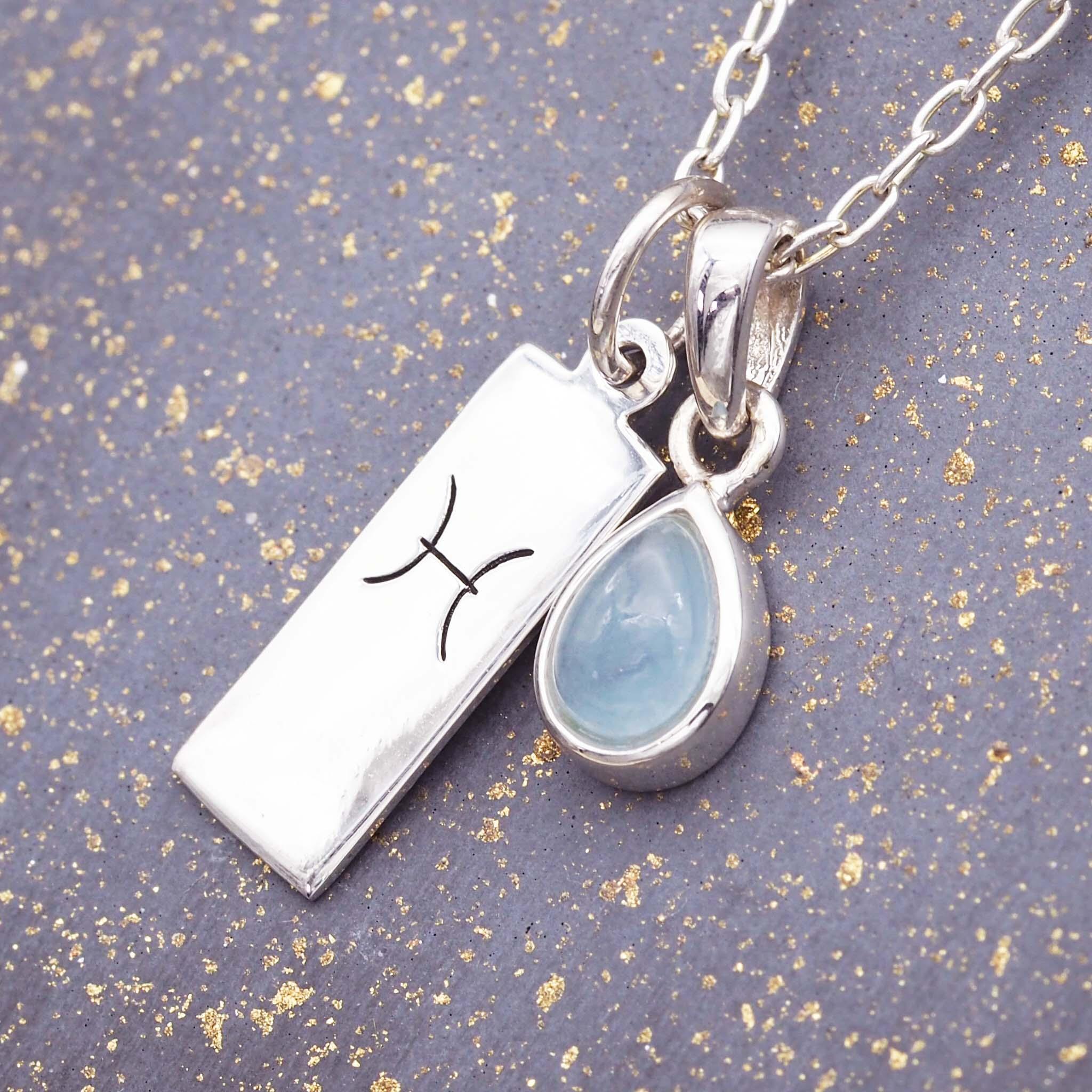 Silver Pisces and march Birthstone aquamarine Necklace by indie and harper Australia 