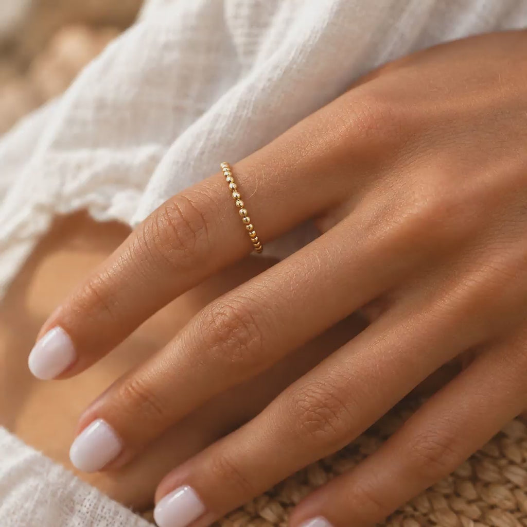 gold classic beaded stacker ring