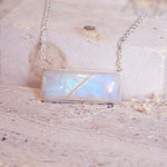 sterling silver necklace with natural rainbow moonstone