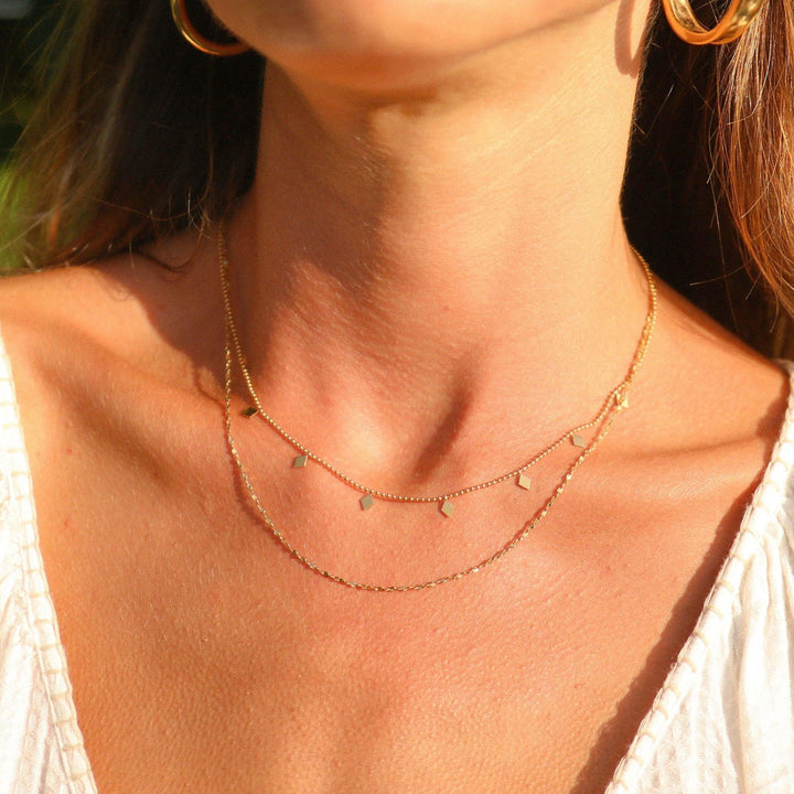 Woman wearing a Gold Layered Necklace - gold waterproof jewellery - Australian jewellery brand