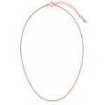 Minimalist 9k rose gold curb chain necklace with extender on white background