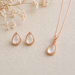 Rose Gold April Birthstone Jewellery set featuring Clear Quartz Stud Earrings and matching Clear Quartz pendant necklace