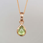Rose Gold August birthstone necklace with pear-shaped natural peridot gemstone pendant - birthday gift for her