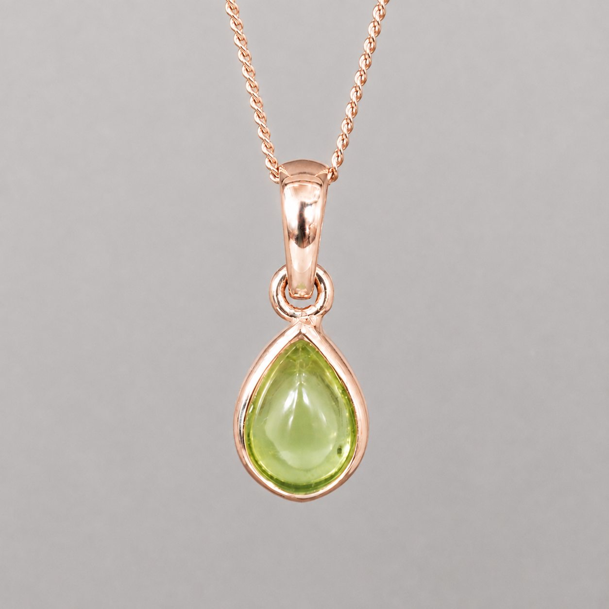 Rose Gold August birthstone necklace with pear-shaped natural peridot gemstone pendant - birthday gift for her