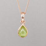 Rose Gold August birthstone necklace with pear-shaped natural peridot gemstone pendant - birthday gift for her