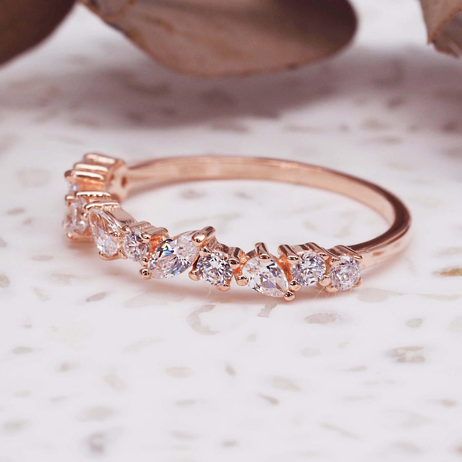 Rose Gold Ring with dainty cubic zirconias - womens rose gold jewellery Australia 