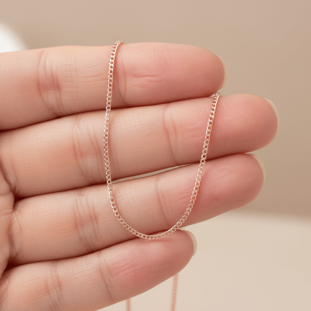 minimalist rose chain chain necklace being held