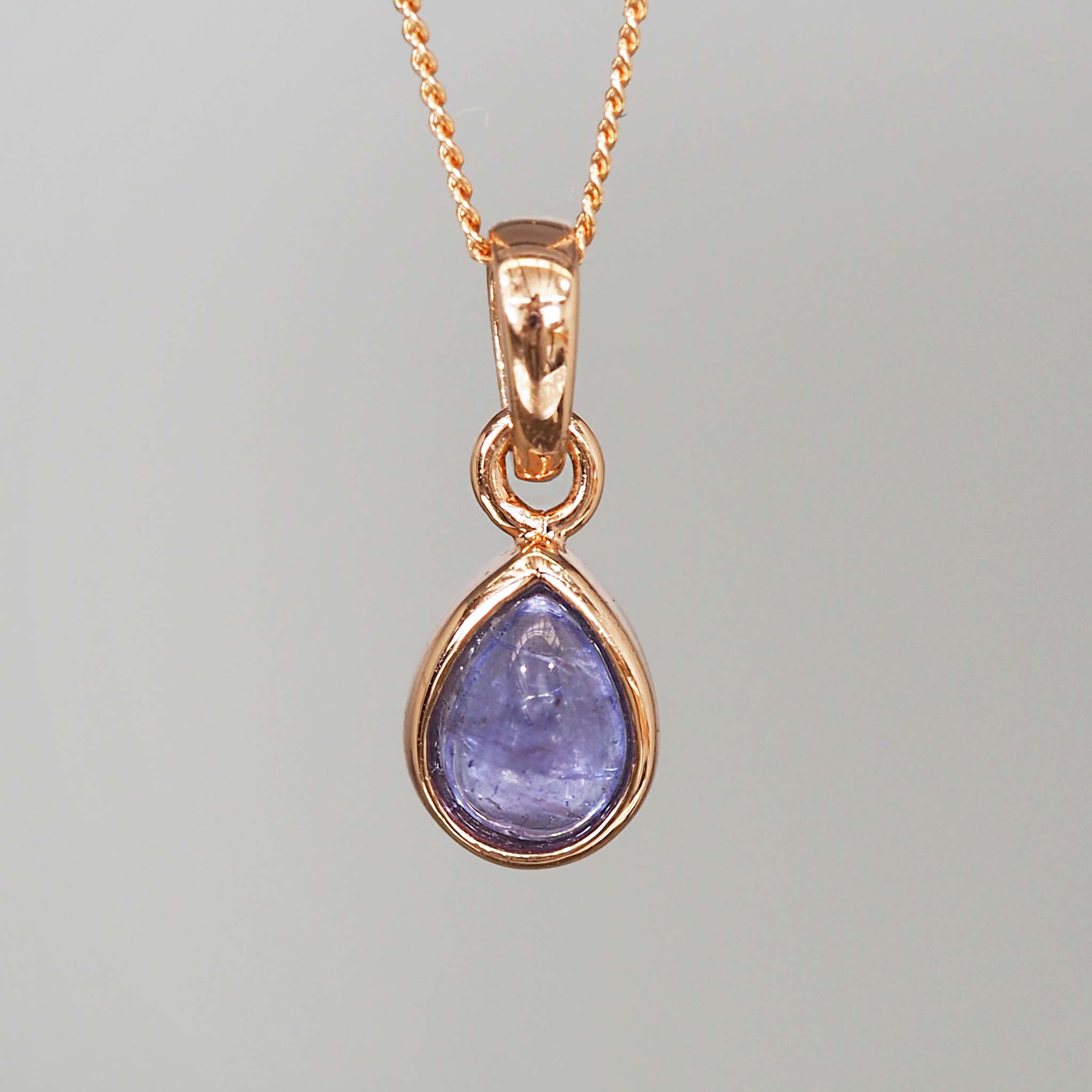 Rose Gold December Birthstone Necklace with natural tanzanite pear-shaped tanzanite gemstone pendant