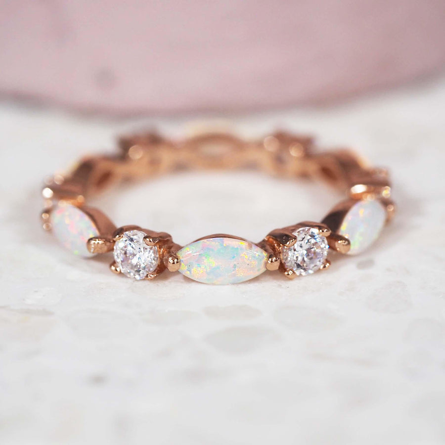 Rose Gold Opal Ring - womens rose gold opal jewellery Australia 