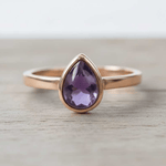 Rose gold tear drop amethyst ring 