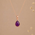 Indie and Harper February Birthstone Amethyst Necklace with rose-gold teardrop pendant