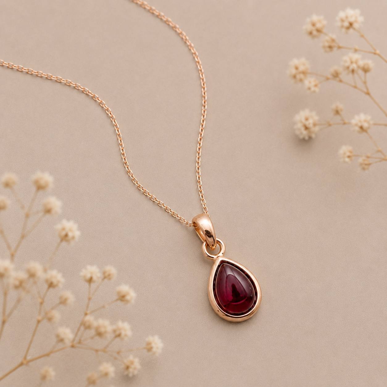rose gold january birthstone garnet necklace featuring teardrop natural garnet gemstone