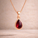 Rose gold January Birthstone Necklace with a red teardrop natural garnet - january birthday gift for her