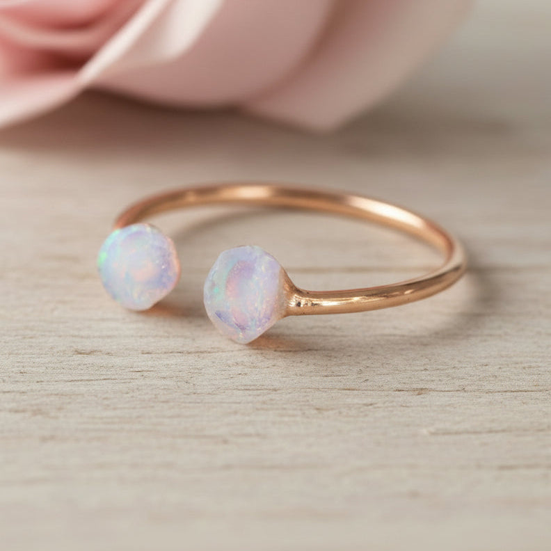 dainty rose gold raw opal ring - womens opal jewellery by indie and harper australia
