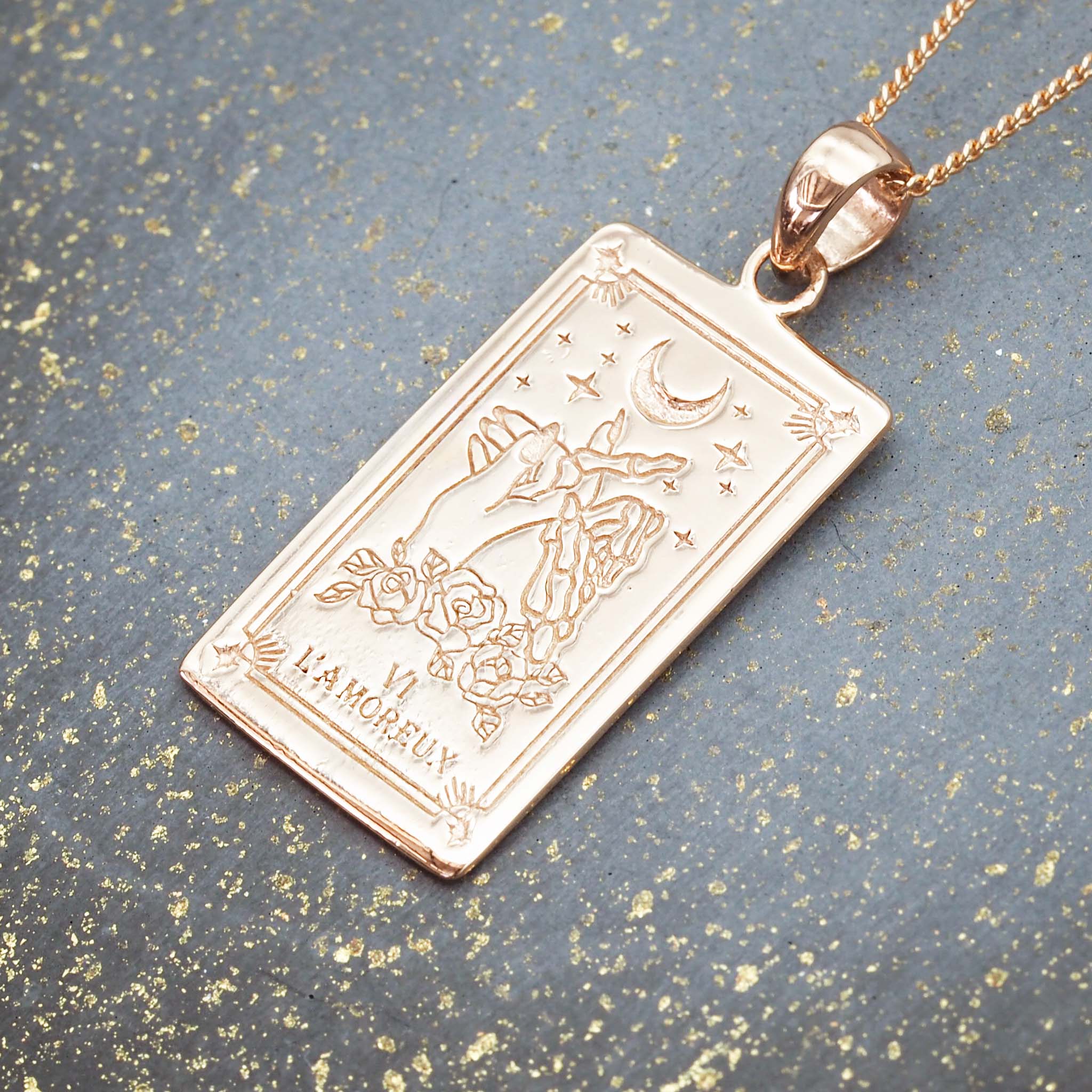 rose gold the lovers tarot card necklace by  indie and harper