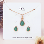 rose gold may birthstone jewellery gift set with natural emerald gemstone stud earrings and necklace 